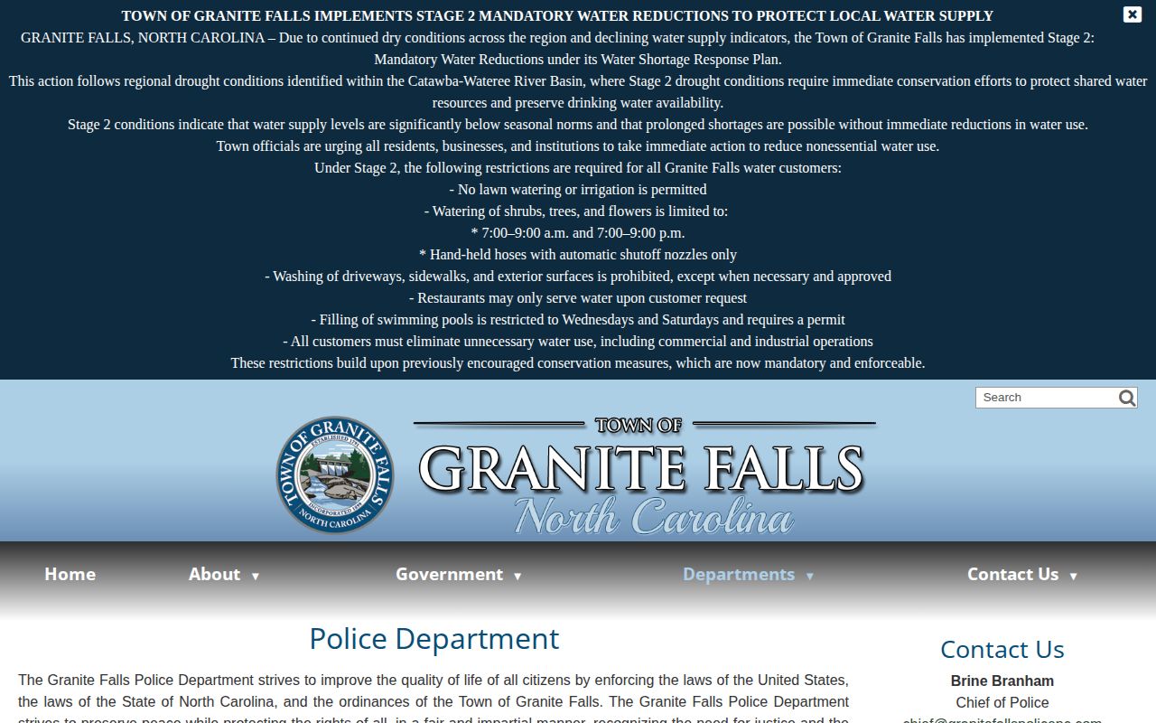 Official Granite Falls Police page with address phone and police report information