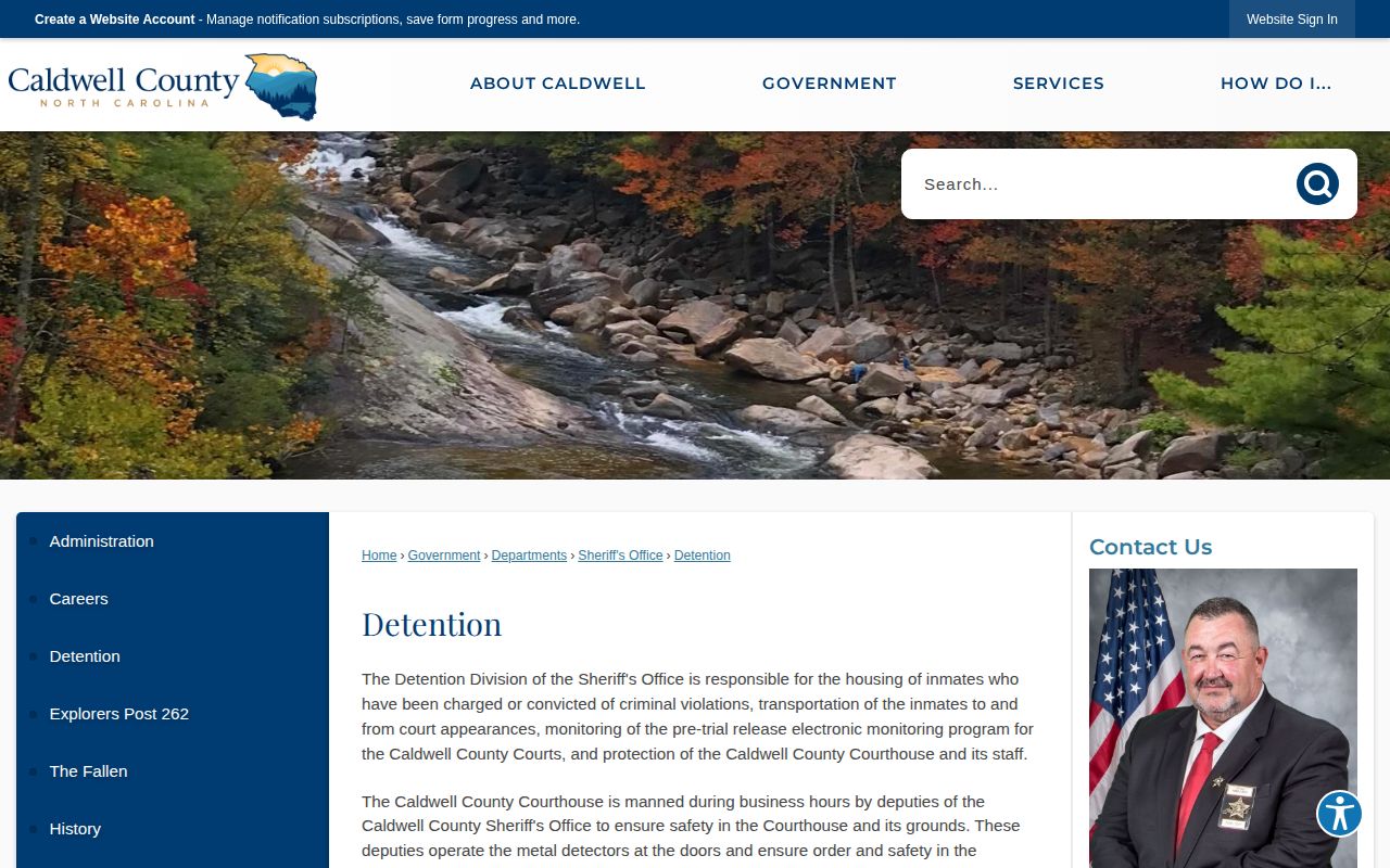 Caldwell County Detention page showing the official Current Inmates link