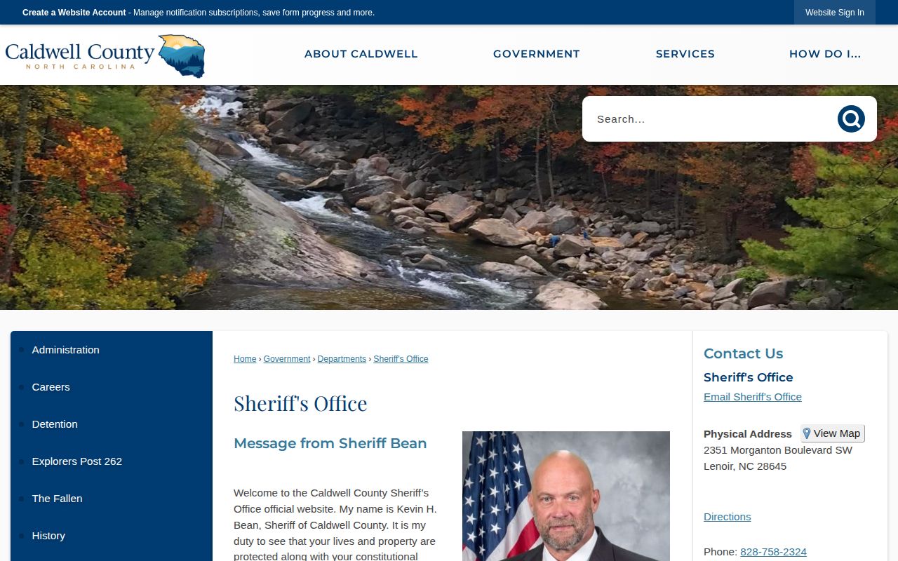 Caldwell County Sheriff contact page for arrest report requests