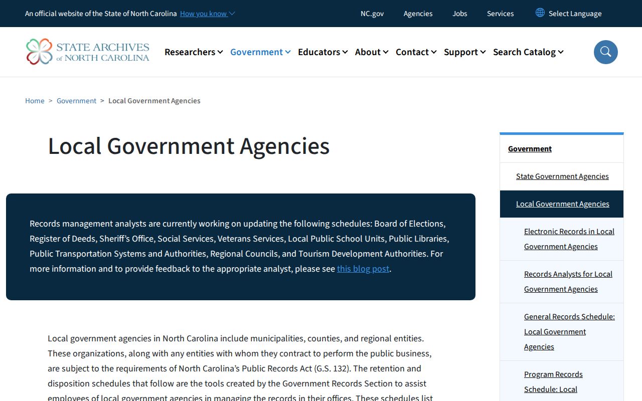 North Carolina Archives guidance for Caldwell County arrest record retention
