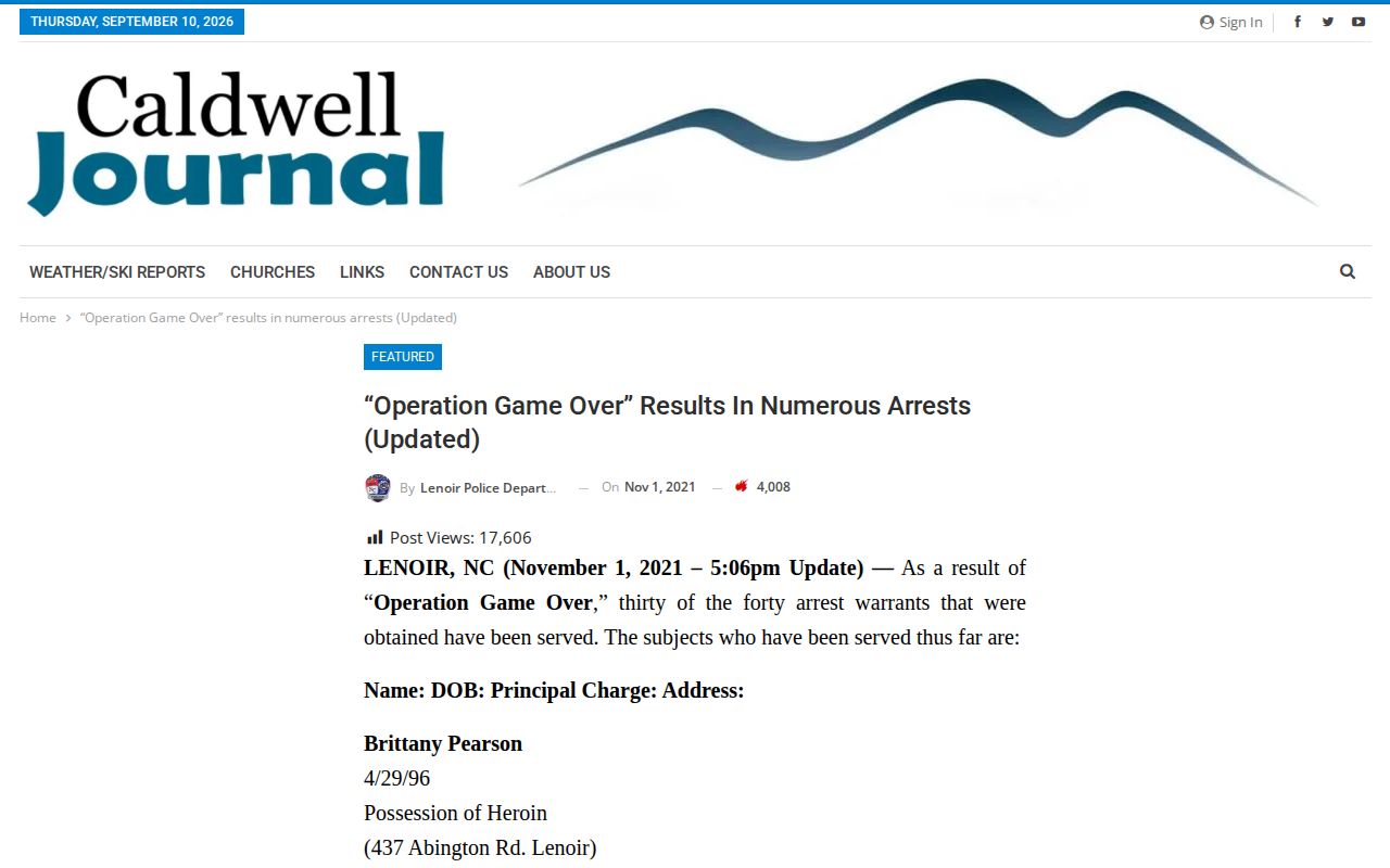 Historical Caldwell Journal report about a past Lenoir warrant operation